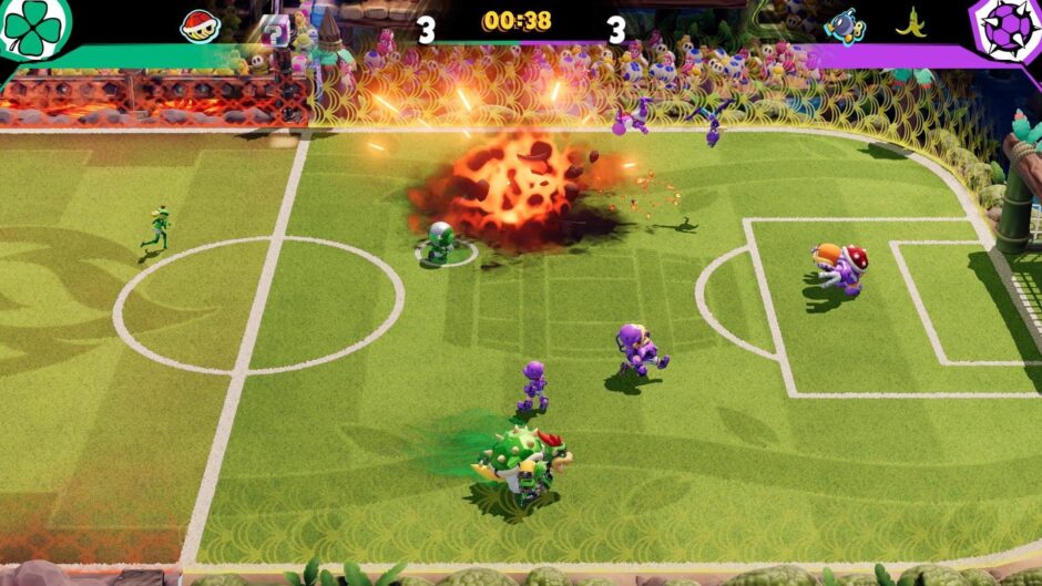 Check hier een volledige wedstrijd Mario Strikers: Battle League Football