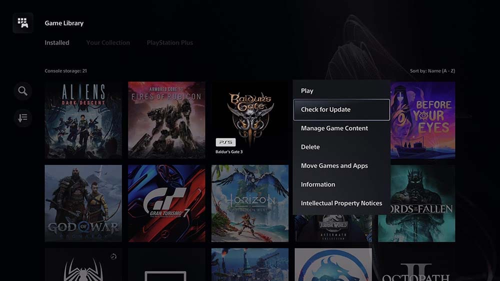PS5 manual game updates from library