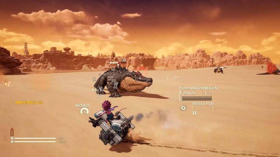 Verschillende voertuigen in de woestijn in de nieuwe trailer van Sand Land
